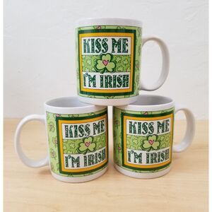 St. Patrick's Day Kiss Me I'm Irish 3 Drinking Coffee Mug Set New
